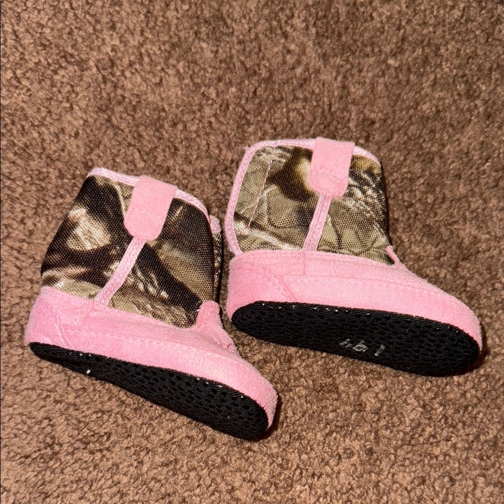 Pink and Brown Ankle Boots with Camouflage Design